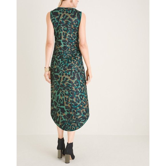 Chicos Womens Green Leopard Animal Print High Low Hem Dress size 0 2 - Picture 3 of 15